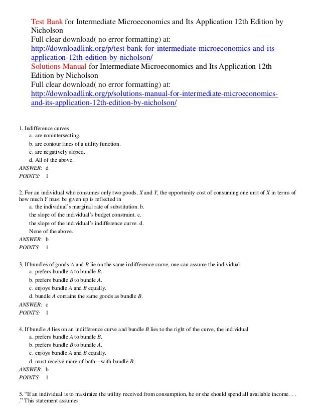 Test Bank For Intermediate Microeconomics And Its Application 12th Ed