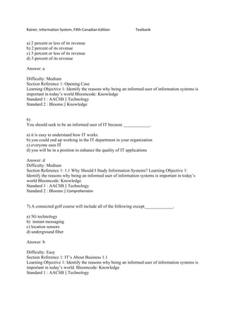 TESTBANK for Introduction to Information Systems 5th Canadian Edition R ...