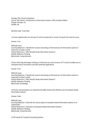 TESTBANK for Introduction to Information Systems 5th Canadian Edition R ...