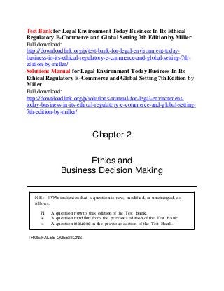 Test Bank For Legal Environment Today Business In Its Ethical Regulat