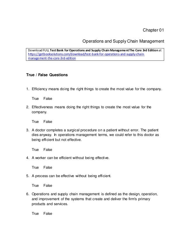 Test bank for operations and supply chain management the core 3rd edi…