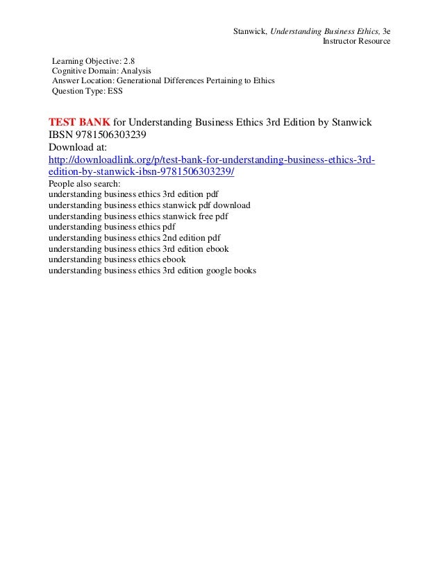 Understanding Business Ethics Stanwick Pdf