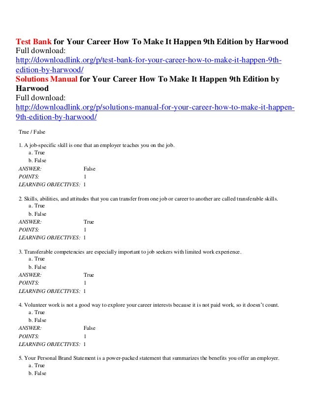 test bank for your career how to make it happen 9th edition by harwood what are your career objectives