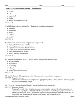 test bank Interpersonal Communication and You, 5e Steven McCornack test ...