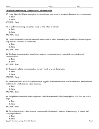 test bank Interpersonal Communication and You, 5e Steven McCornack test ...