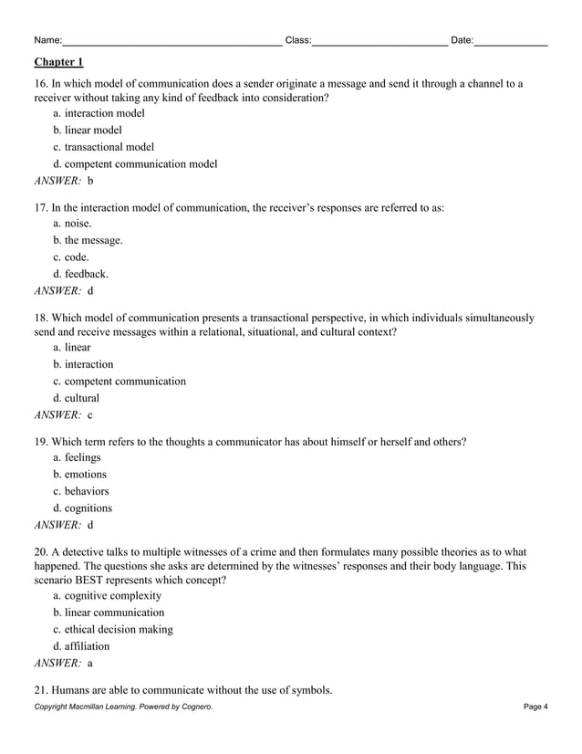 test bank Real Communication, 5e Dan O'Hair, Mary Wiemann, Dorothy