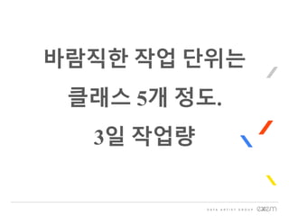 바람직한 작업 단위는
클래스 5개 정도.
3일 작업량
 