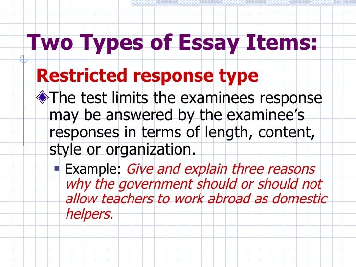 examples of restricted response essay questions