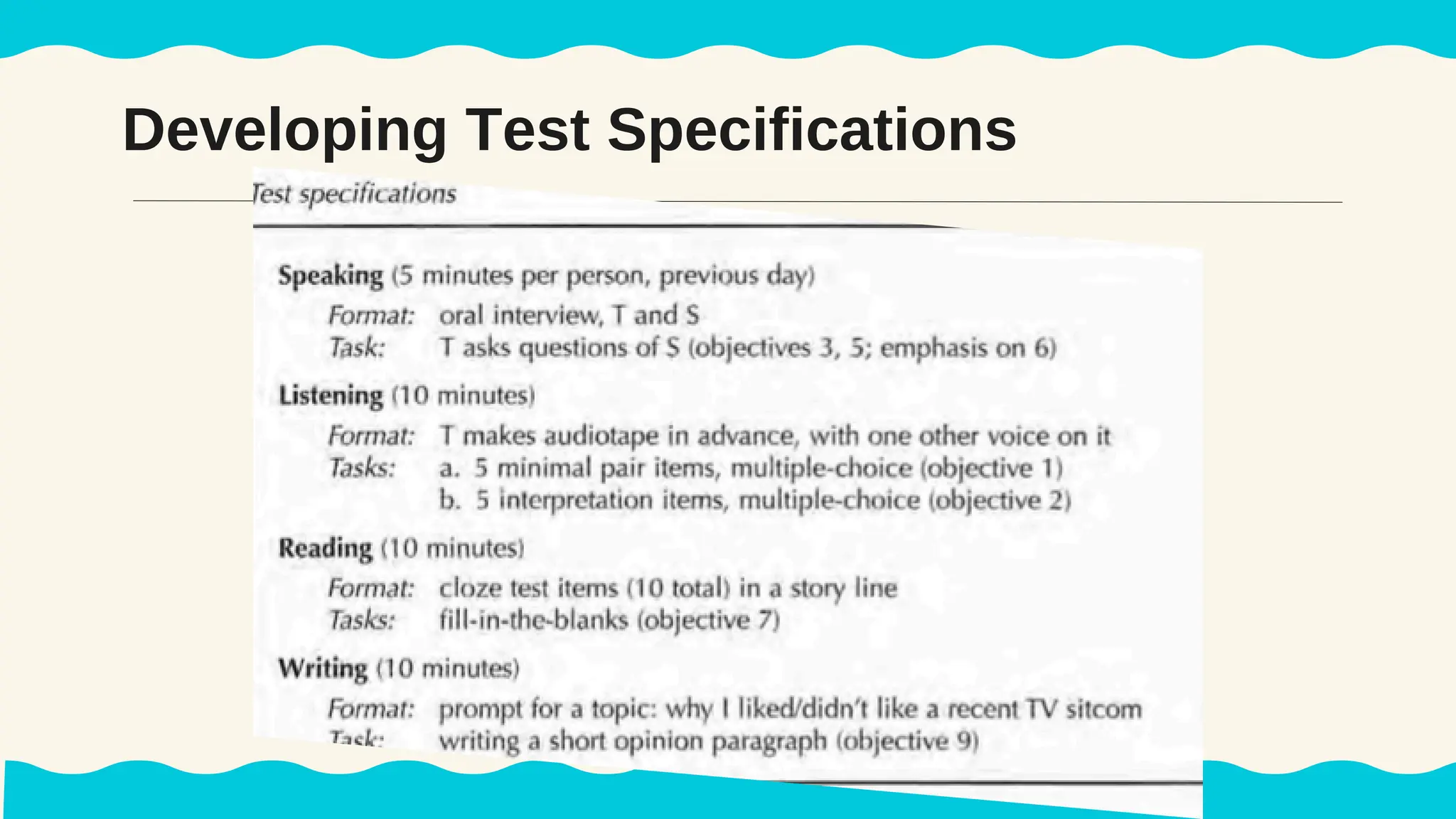 Developing Test Specifications
 