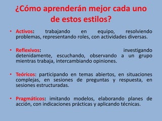 Test de Estilos de Aprendizaje de Alonso y Honey (Activo, Teórico ...