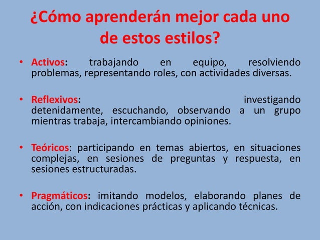 Test de Estilos de Aprendizaje de Alonso y Honey (Activo, Teórico ...