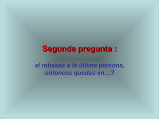 Segunda pregunta : si rebasas a la  última persona , entonces quedas en…? 