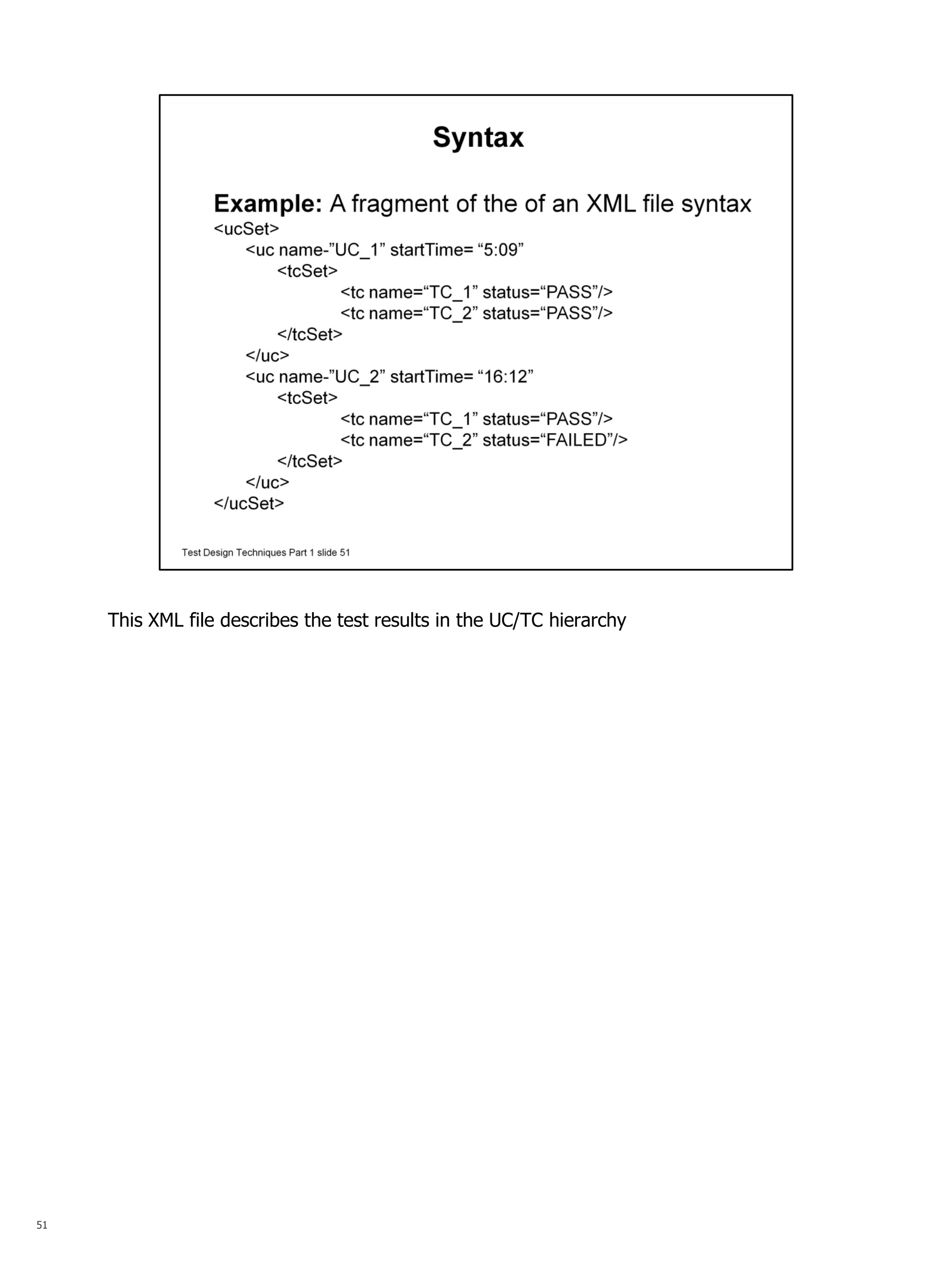 51 
This XML file describes the test results in the UC/TC hierarchy  