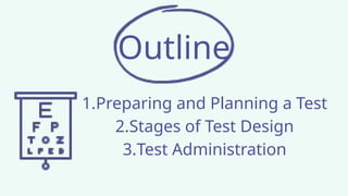 Outline
1.Preparing and Planning a Test
2.Stages of Test Design
3.Test Administration
 