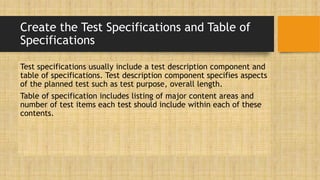 Test Specification Development Test development | PPTX