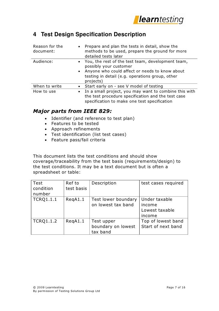 Test Design Specification Test Design Specification