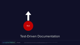 Unless otherwise indicated, these slides are © 2013-2016 Pivotal Software, Inc. and licensed under a Creative Commons
Attribution-NonCommercial license: http://creativecommons.org/licenses/by-nc/3.0/
Test-Driven Documentation
Red
 