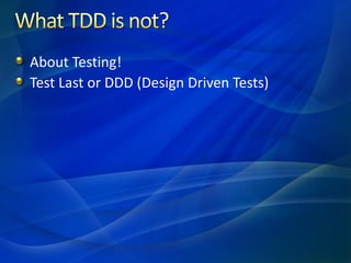 About Testing!
Test Last or DDD (Design Driven Tests)
 