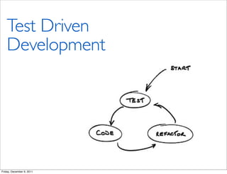 Test Driven
    Development




Friday, December 9, 2011
 