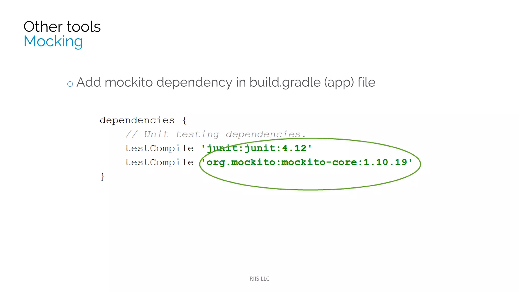 @RunWith(MockitoJUnitRunner.class)
public class AudioHelperTest {
private final int MAX_VOLUME = 100;
@Test
public void maximizeVolume_Maximizes_Volume() {
// Create an AudioManager object using Mockito
AudioManager audioManager = Mockito.mock(AudioManager.class);
// Inform Mockito what to return when audioManager.getStreamMaxVolume is called
Mockito.when(audioManager.getStreamMaxVolume(AudioManager.STREAM_RING)).thenReturn(MAX_VOL
new AudioHelper().maximizeVolume(audioManager);
// verify with Mockito that setStreamVolume to 100 was called.
Mockito.verify(audioManager).setStreamVolume(AudioManager.STREAM_RING, MAX_VOLUME, 0);
}
}
 
