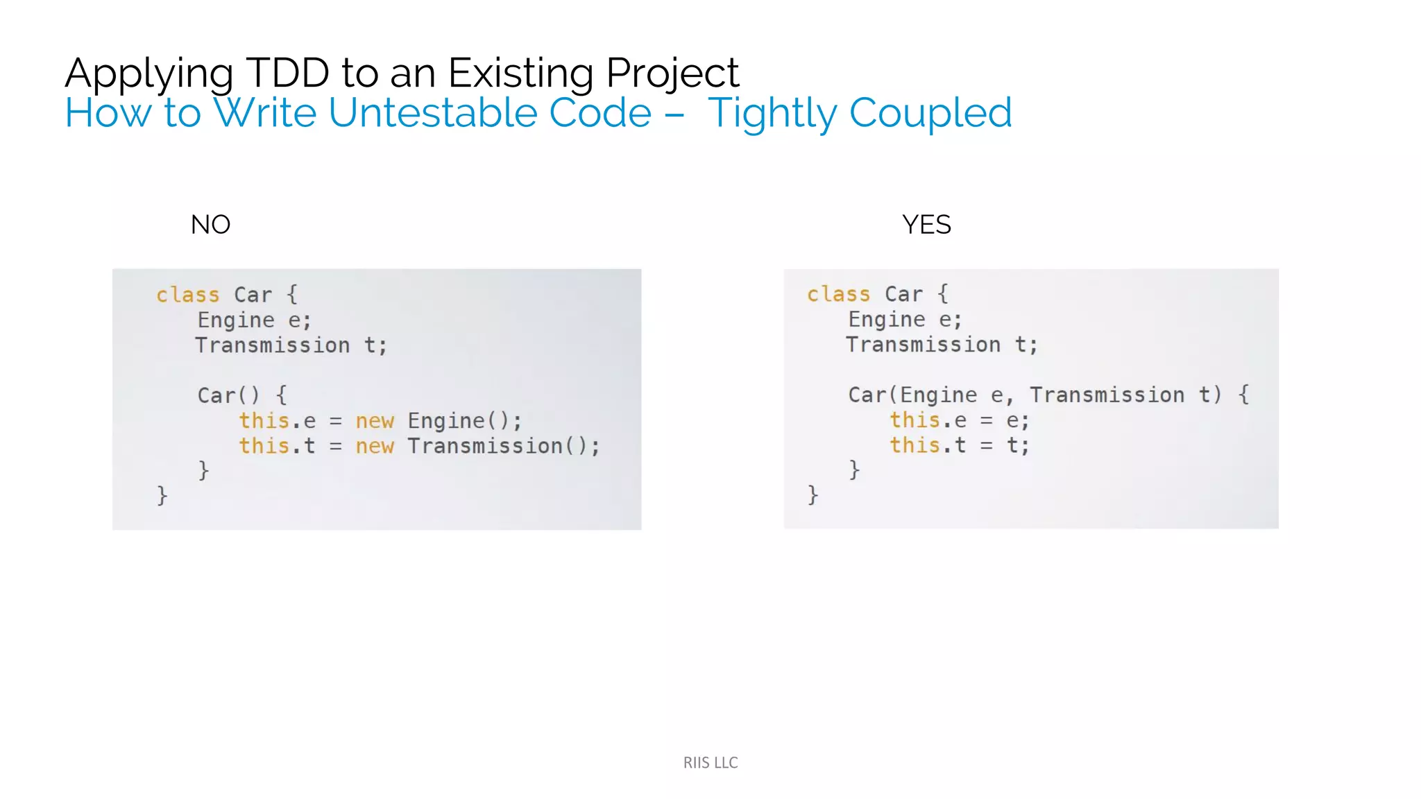 STEPSSTEPS
Introduce Continuous Integration to build code
Conﬁgure android projects for TDD
Add minimal unit tests based on existing tests, add to CI
Show team how to create unit tests
Add testing code coverage metrics to CI, expect 5-10%
Add Espresso tests
Unit test new features or sprouts, mock existing objects
Wrap or ring fence existing code, remove unused code
Refactor wrapped code to get code coverage to 60-70%
 