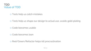 LESSONS LEARNEDLESSONS LEARNED
What worked
No longer need emulator
Not so much
Android Activities don't work well with TDD
Robolectric is your friend
 