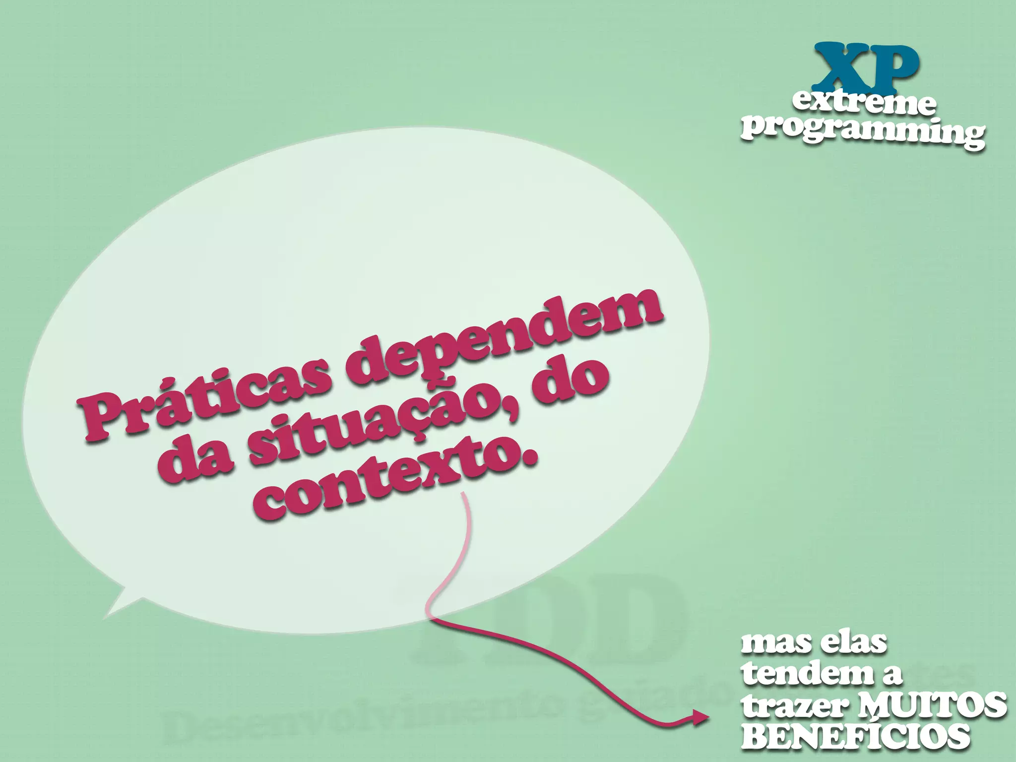 Xeme
                            extr P
                         programming




            nd em
          pe o
        de , d
      as ção
   tic ua
 rá it
P
   a s ntexto.
  d o
     c

           TDD           mas elas
                         tendem a tes
                                es
                         por tMUITOS
              nto guiado trazer
  Desenvolvime           BENEFÍCIOS
 