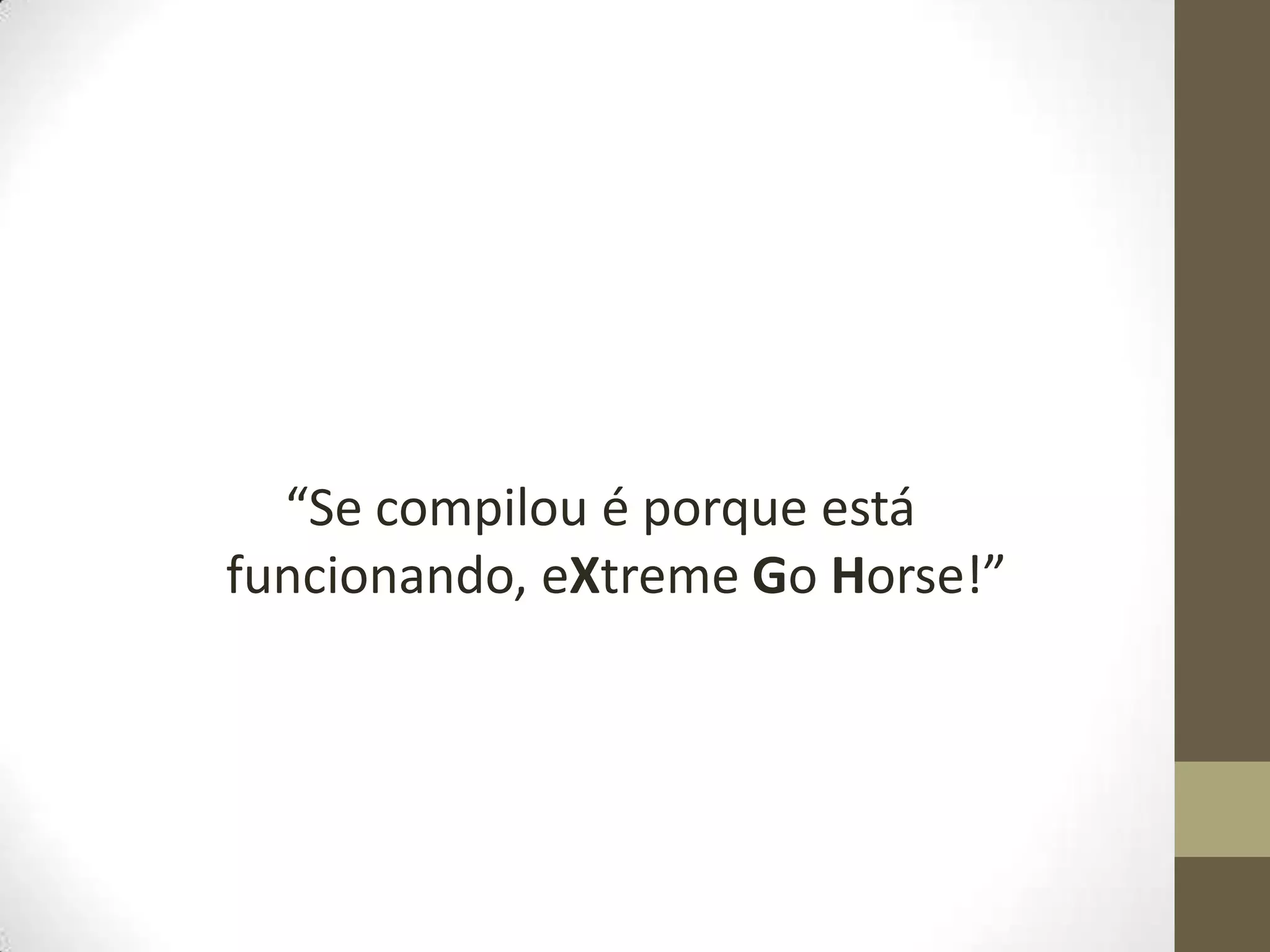 “Se compilou é porque está
funcionando, eXtreme Go Horse!”
 