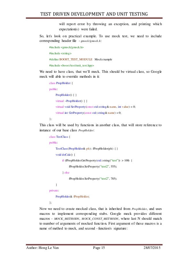 Test driven development and unit testing with examples in C++
