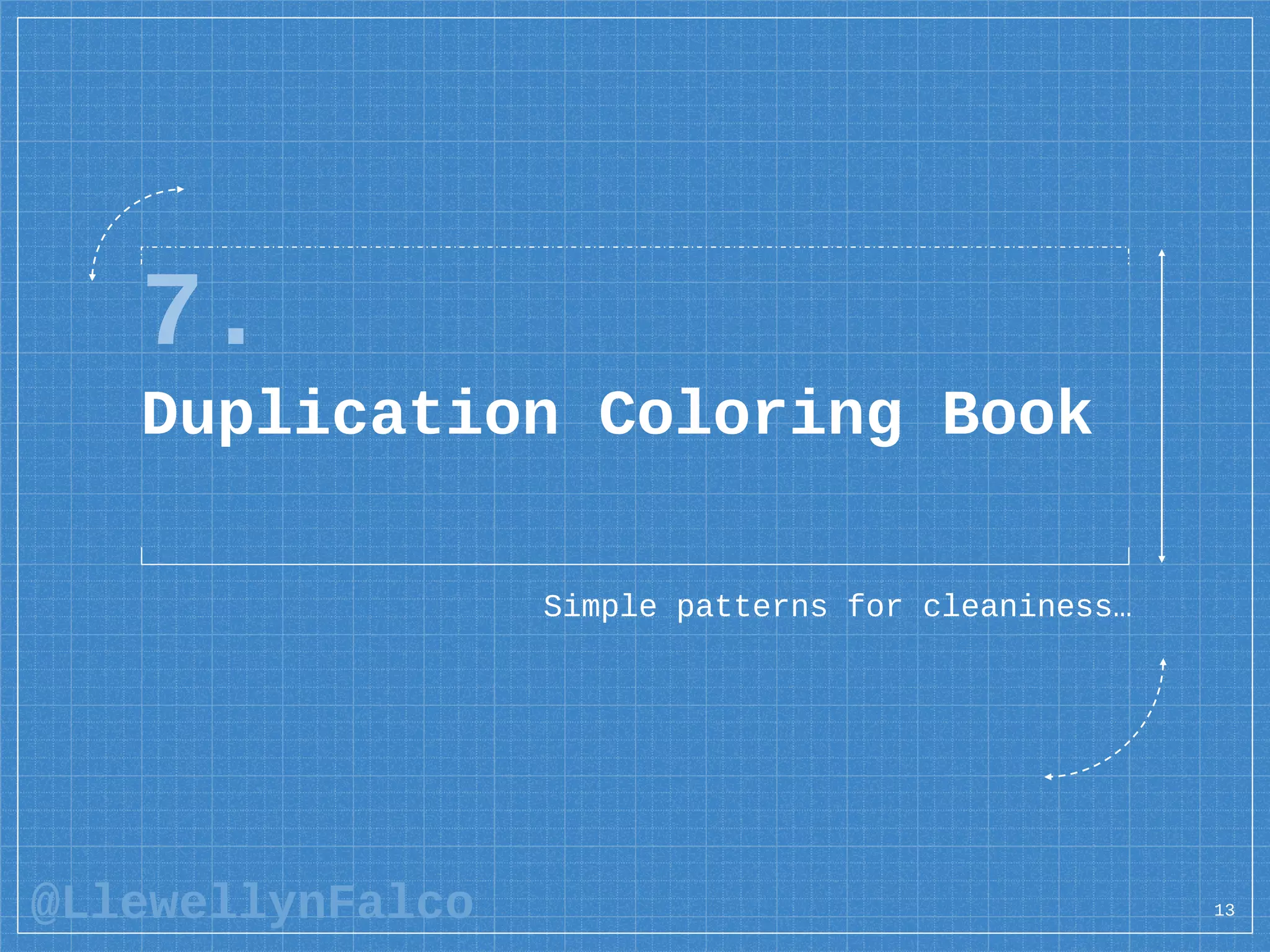 @LlewellynFalco
7.
Duplication Coloring Book
Simple patterns for cleaniness…
13
 