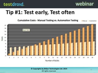 Tip #1: Test early, Test often

© Copyrights by Bitbar Technologies Ltd. 2014
All rights reserved.

37

 