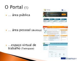 

… área pública



… área pessoal



(desktop)

…espaço virtual de
trabalho (Twinspace)

 