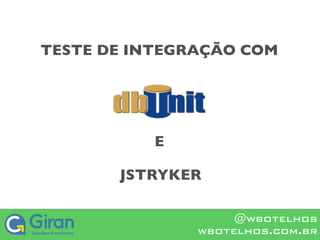 TESTE DE INTEGRAÇÃO COM




           E

       JSTRYKER

                    @wbotelhos
               wbotelhos.com.br
 