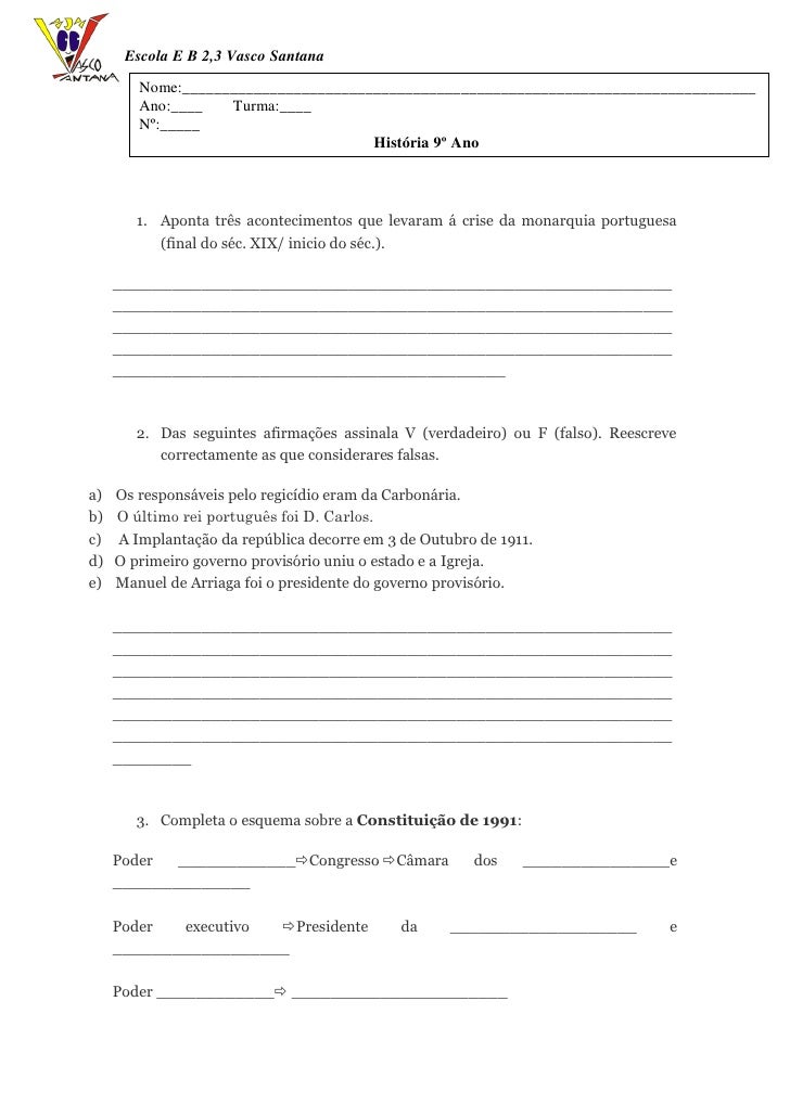 Escola E B 2,3 Vasco Santana        Nome:________________________________________________________________________        A...