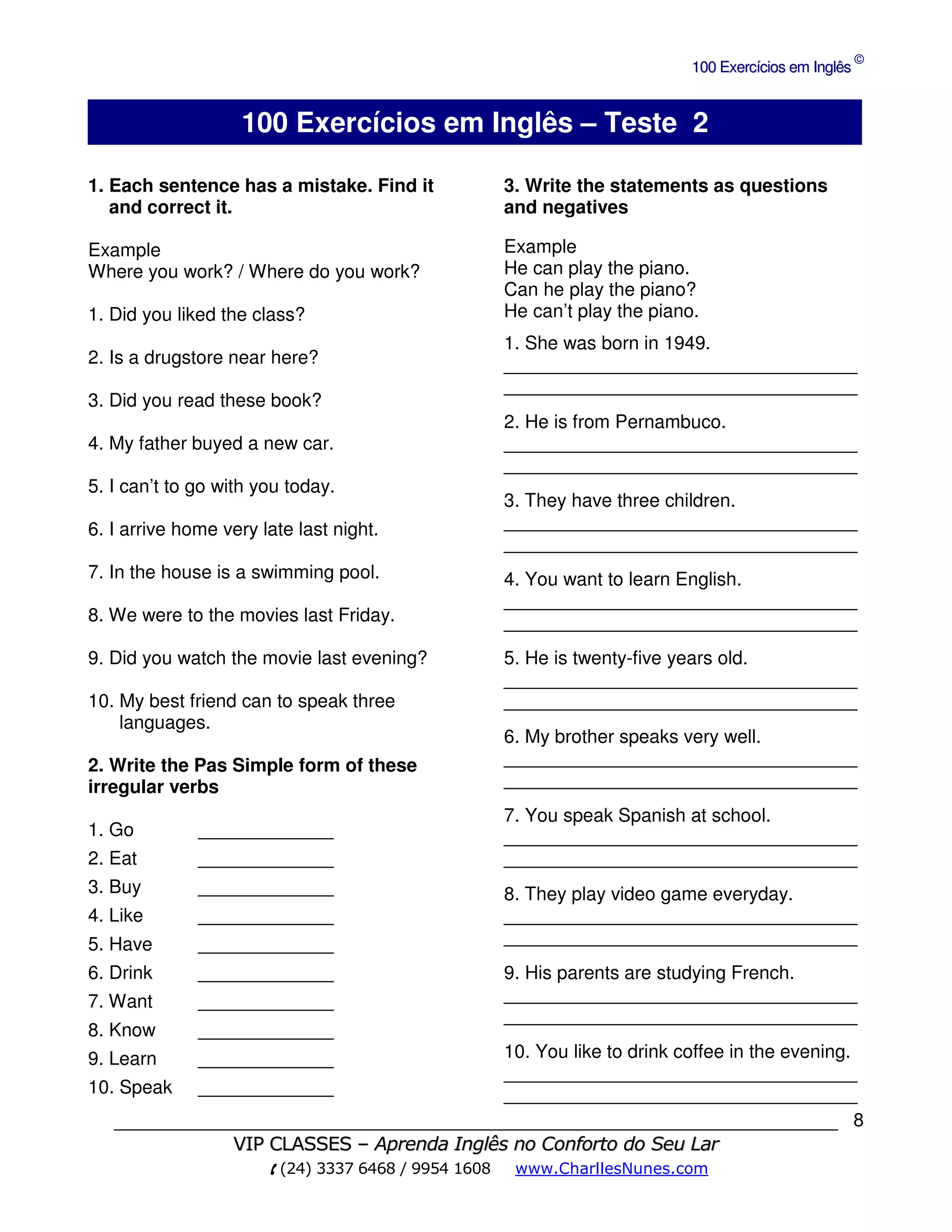 Teste de ingles com gabarito | PDF