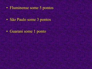 • Fluminense some 5 pontos
• São Paulo some 3 pontos
• Guarani some 1 ponto
 