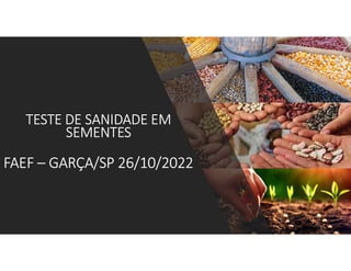 TESTE DE SANIDADE EM
SEMENTES
FAEF – GARÇA/SP 26/10/2022
 