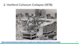 2. Hartford Coliseum Collapse (1978)
https://connecticuthistory.org/almost-a-tragedy-the-collapse-of-the-hartford-civic-center/ 6
 