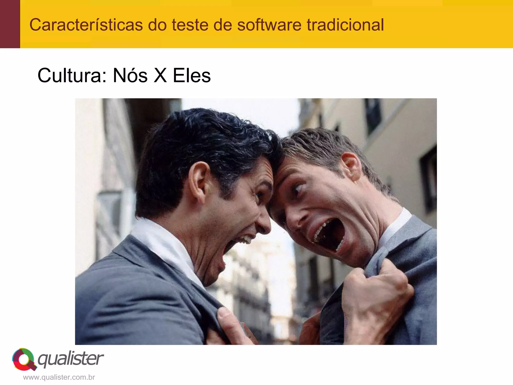 Características do teste de software tradicional


   Cultura: Nós X Eles




www.qualister.com.br
 