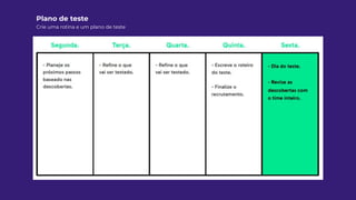 Plano de teste
Crie uma rotina e um plano de teste
 
