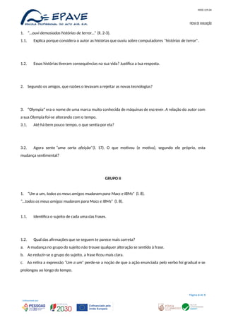 Teste diagnóstico.docx português ensino profissional | DOCX