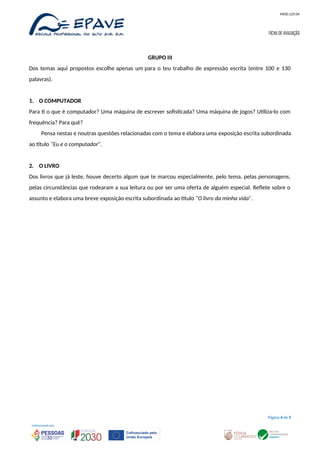 Teste diagnóstico.docx português ensino profissional | DOCX