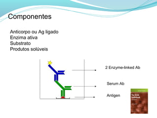 Componentes

•Anticorpo ou Ag ligado
•Enzima ativa
•Substrato
•Produtos solúveis

                          2 Enzyme-linked Ab



                          Serum Ab


                          Antigen
 