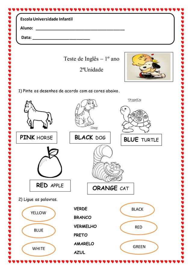 Teste - Inglês 1 ano | DOCX