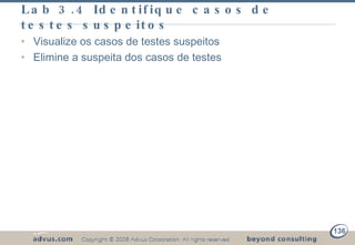 Lab 3.4 Identifique casos de testes suspeitos Visualize os casos de testes suspeitos Elimine a suspeita dos casos de testes 