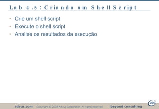 Lab 4.5: Criando um Shell Script Crie um shell script Execute o shell script Analise os resultados da execução 