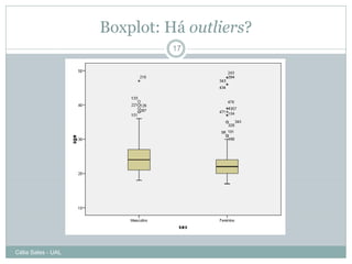 Boxplot: Há outliers?
                              17




Célia Sales - UAL
 