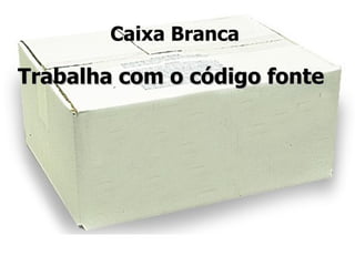 Caixa Branca

Trabalha com o código fonte
 