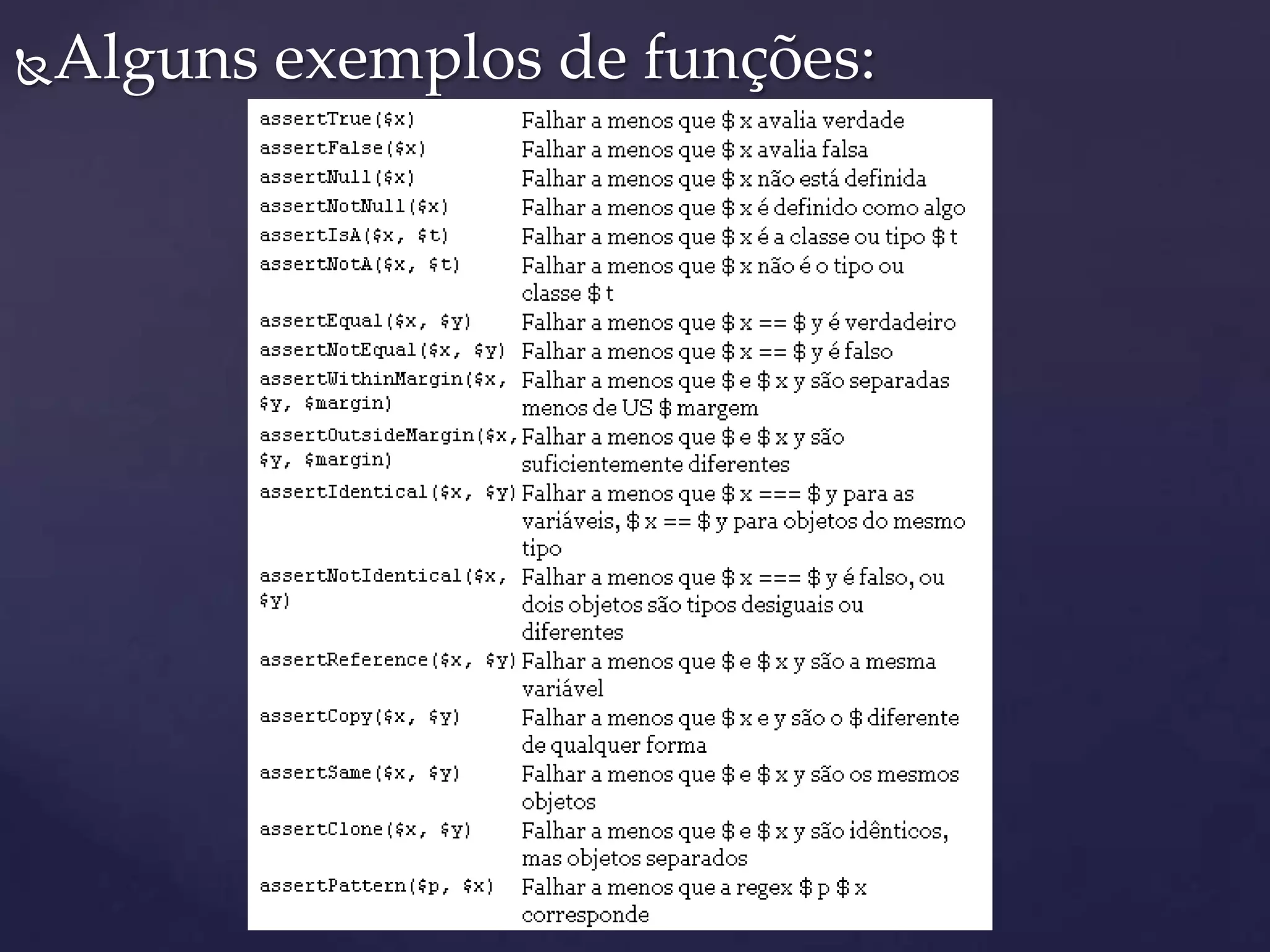 Alguns exemplos de funções:
 