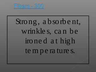 Strong, a bsorbe nt,
wrinkle s, ca n be
irone d a t high
te m pe ra ture s.
 